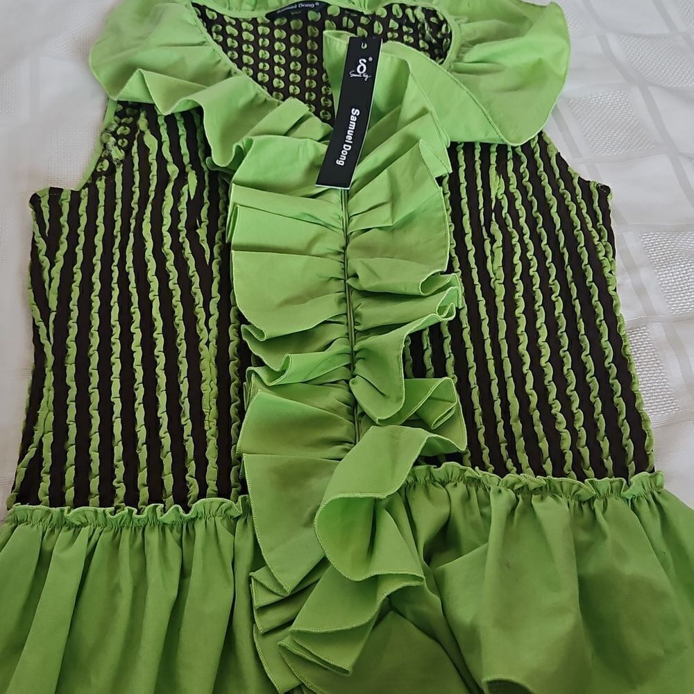 Samuel Dong Women's Green Ruffled Sleevless Top Medium - Picture 16 of 16